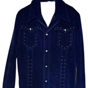 Mens 70s Navy Blue Velvet Studded Shirt Jac Vtg 42
